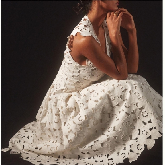 Hope For Flowers by Trace Reese Cap-Sleeve Medium White Embroidered Midi… - Picture 5 of 17